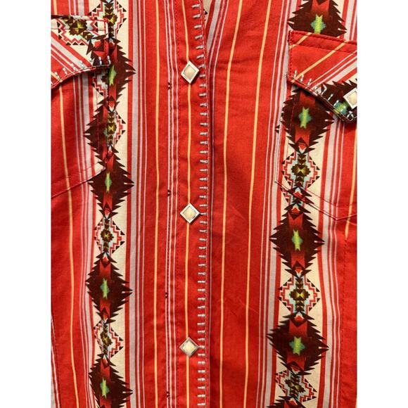 Wrangler‎ Retro Western Red Southwestern Aztec Snap Shirt Women's Medium - Picture 2 of 11
